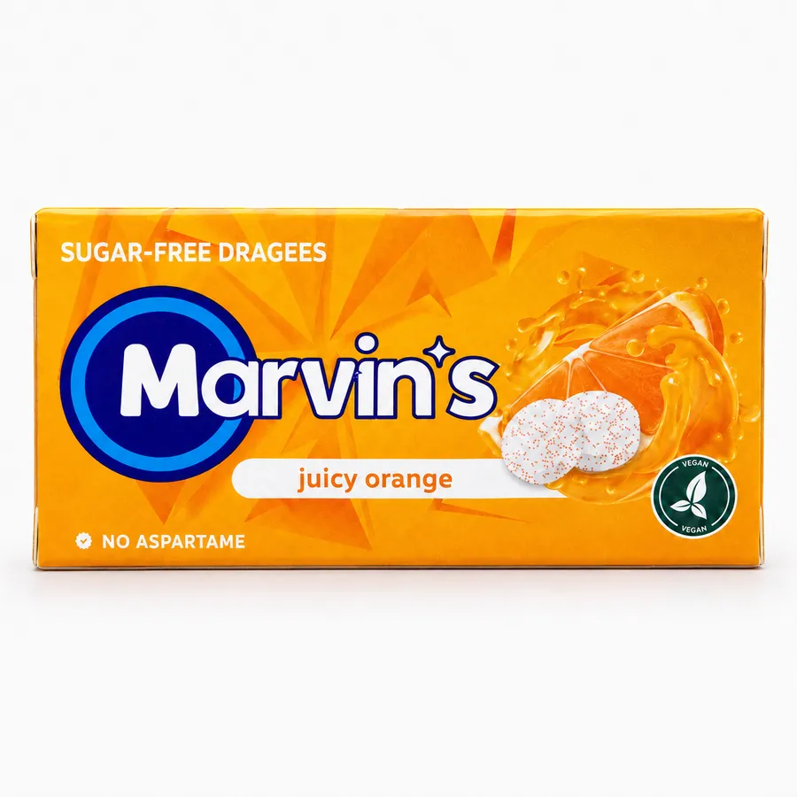 Sugar-free pressed mints with a juicy orange flavour