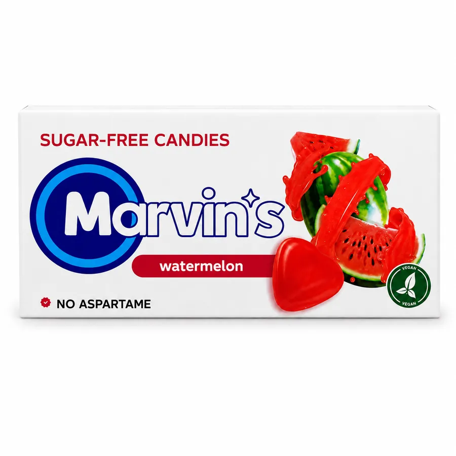 Sugar-free hard candy drops with a watermelon flavour