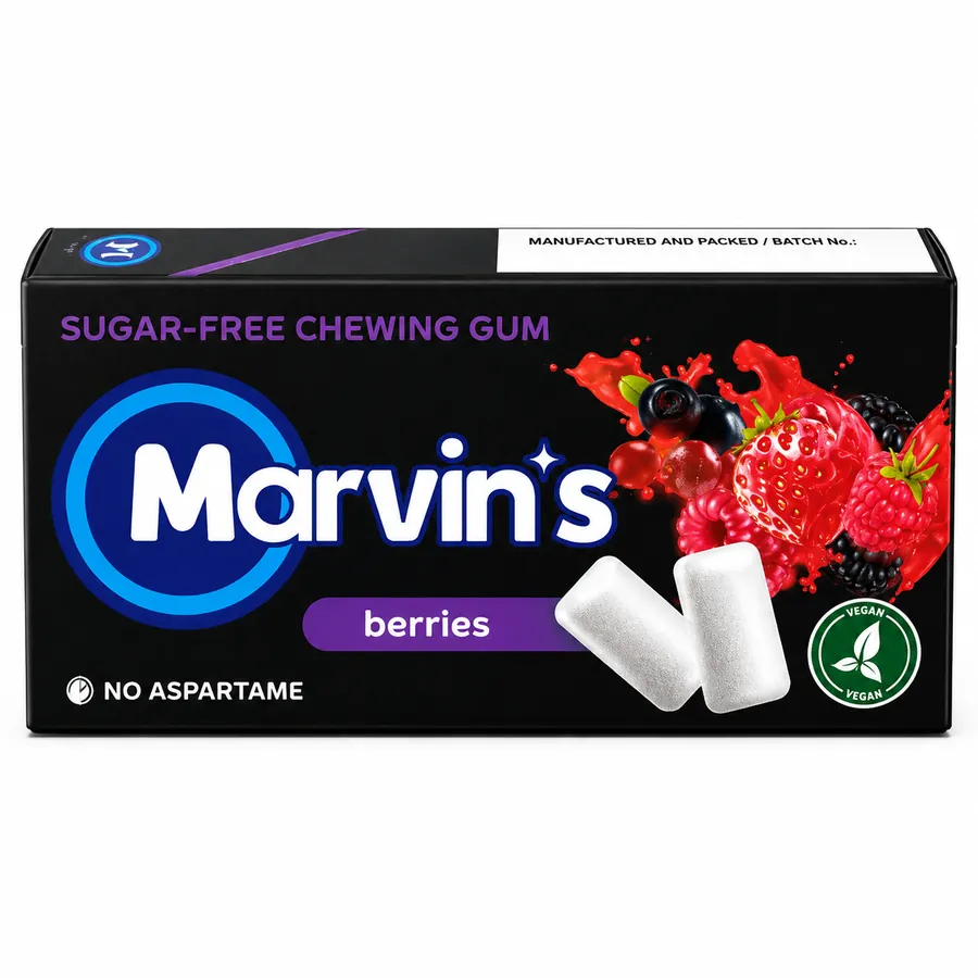 Marvin's sugar-free chewing gum with a mixed berry flavour
