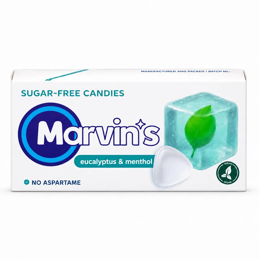 Sugar-free hard candy drops with eucalyptus and menthol